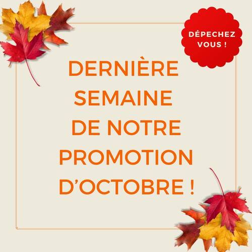 DERNIÈRE SEMAINE pour profiter de notre promotion exclusive ! 🎉
C'est le moment ou jamais pour faire le plein de vos produits préférés !

20% de réduction pour l'achat de 1 à 2 produits,
25% de réduction pour 3 à 5 produits,
30% de réduction à partir de 6 produits !
🎁 En bonus : 1 masque de nuit offert pour l'achat de 2 flacons Noctulys®, dans la limite des stocks disponibles. Ne ratez pas cette occasion ! ⏳ 

#Promo #Octobre #OffreSpéciale