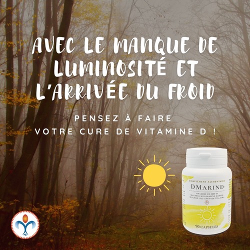 Avec l’arrivée du froid et le manque de luminosité, notre corps peut manquer de vitamine D, essentielle pour notre bien-être et notre immunité. ☀️ 

Pensez à faire votre cure de vitamine D grâce à DMarine® pour compenser la baisse d’exposition au soleil. Votre énergie, votre humeur et votre santé en général vous remercieront ! 💪🌿 

#HiverEnForme #VitamineD #BienÊtre #Santé #DMarine®